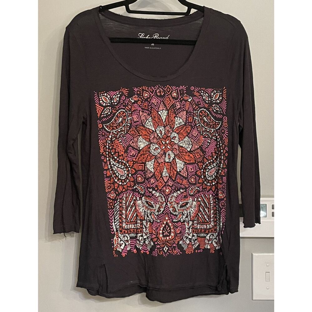 Lucky Brand Top Tunic Paisley Long‎ Sleeve Stretch Scoop Neck Tee Medium EUC